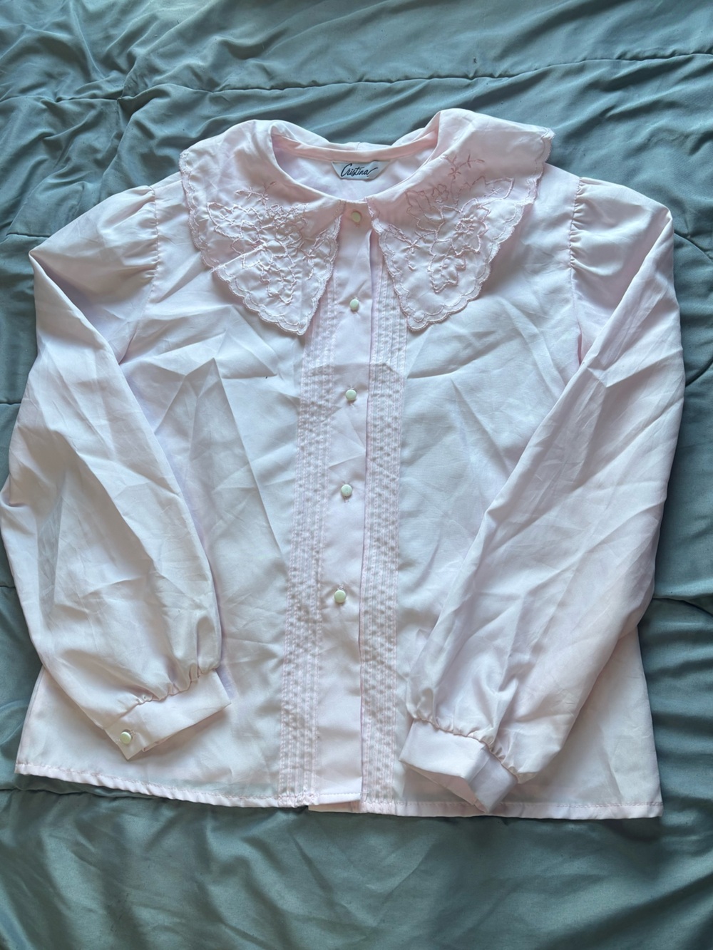 Unbranded Pink Embroidered Peter Pan Collar Girls' Blouse